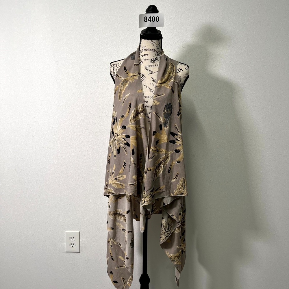 Janice Kimono Womens One Size Brown Floral Open Front Sleeveless Casual Layering